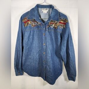 City Girl Sport Vintage Denim Embellished Blouse Size 12